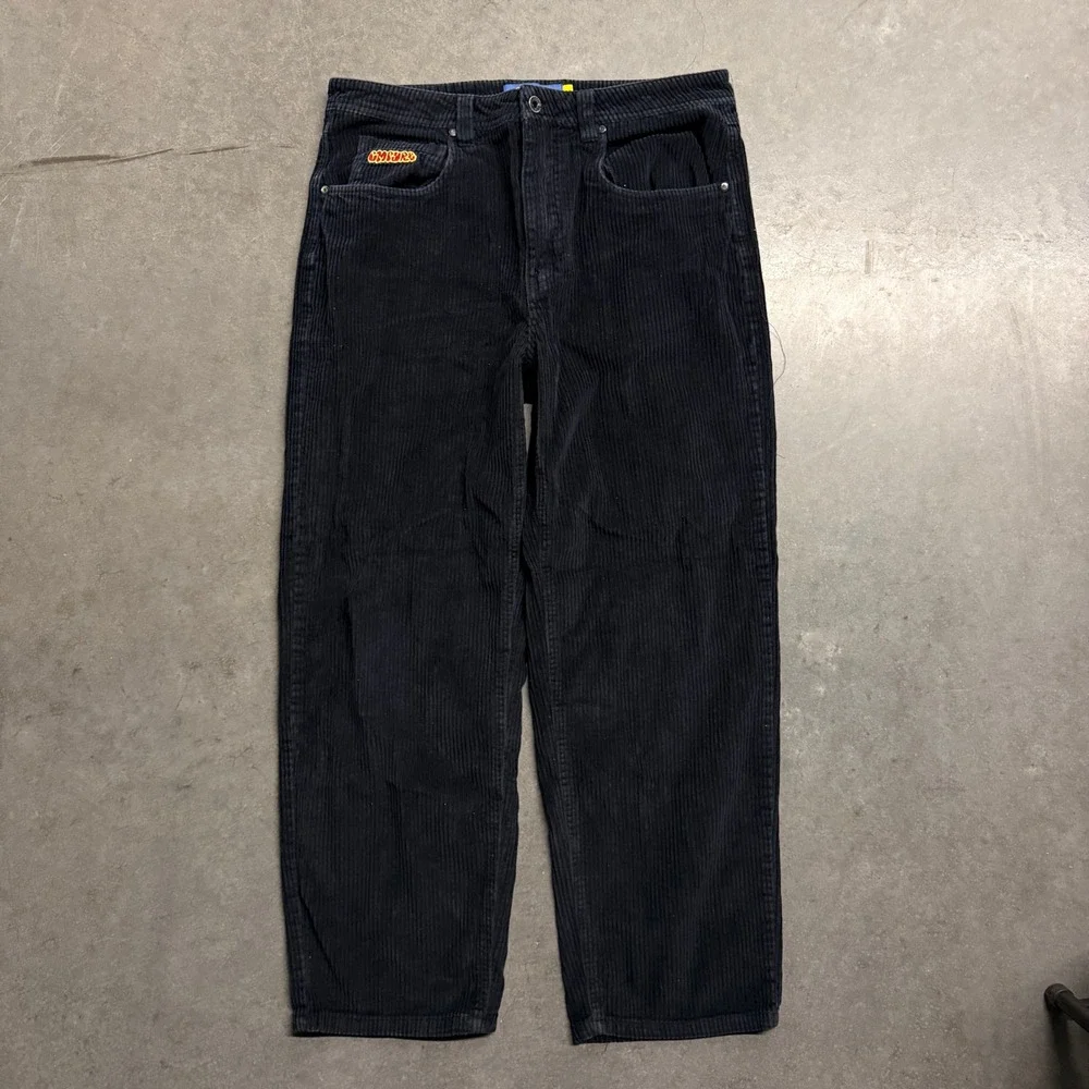 Empyre Loose Fit Corduroy Pants Navy Blue Embroidered Logo Skate Trousers 32